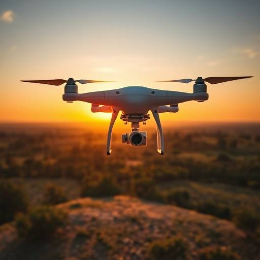 Drone filming above a scenic landscape.