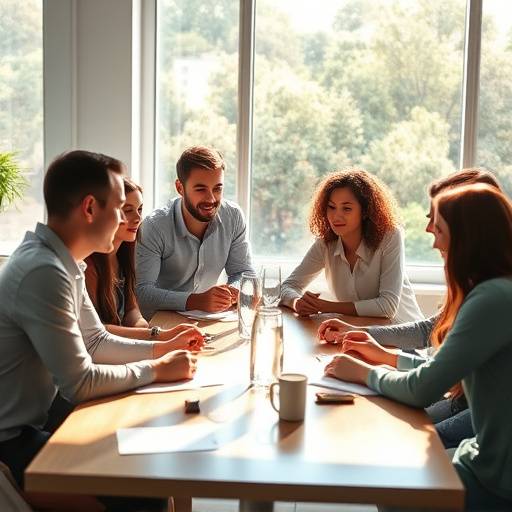 Team brainstorming ideas for a video project around a table.