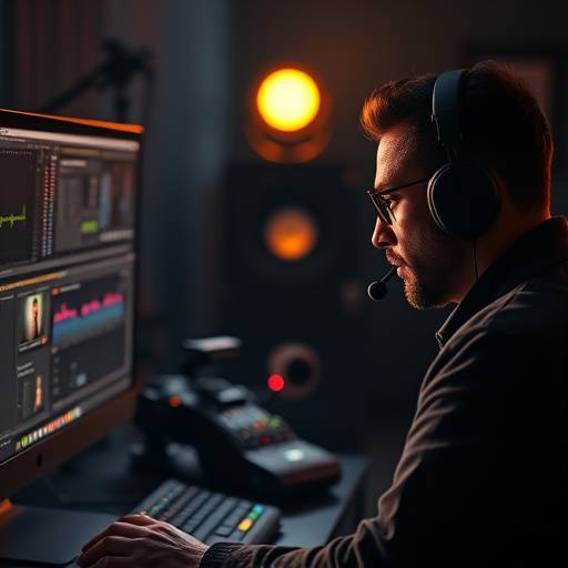 Video editor working on a computer editing video footage.